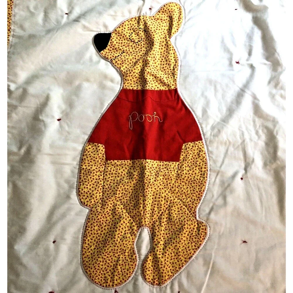 Handmade Calico WINNIE The POOH Crib Quilt w/Knot Ties Comforter Nursery 34x44